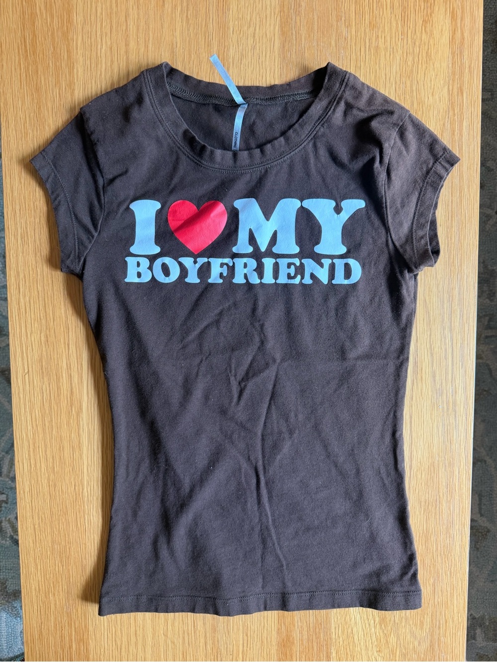 y2k “I love my boyfriend” brown Graphic Tee with Red Heart